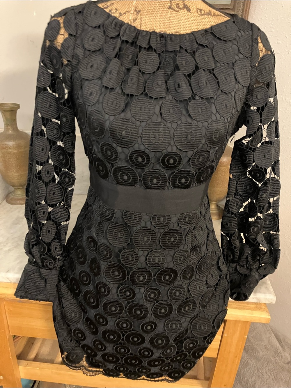 Milly Black Long-Sleeve Circular Lace Dress